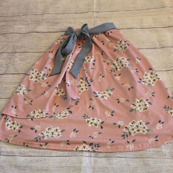 Floral Pink Skirt with Gray Accents - Picture 1 of 5